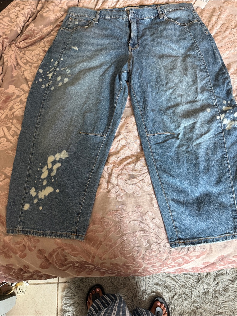 Women’s Blue Baggy Distressed Paint-Splatter Jeans Jessica Simpson Shorter Lengt